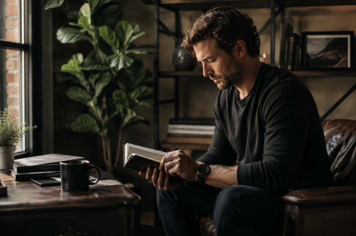 A man in conversation over coffee